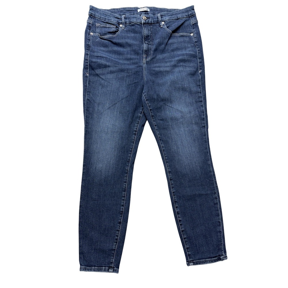 Good American Good Legs Crop Jeans Womens 18 Blue Medium Wash‎ High Rise Stretch